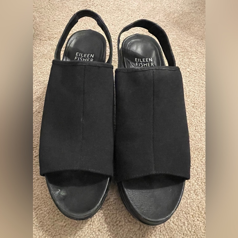 Eileen Fisher platform sandals, black. Size 5